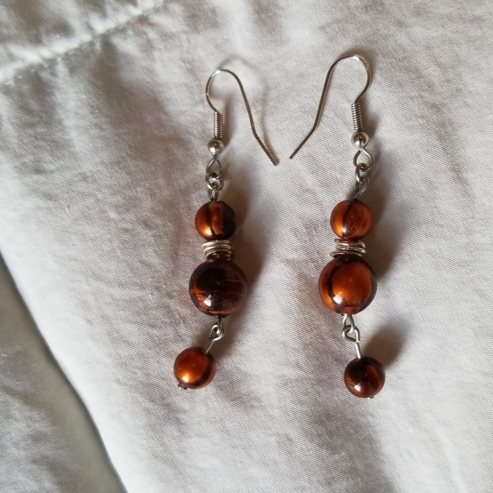 Silver orange earrings